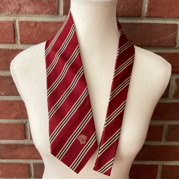 Gianni Versace Woven Striped Medusa Tie - Picture 1 of 10